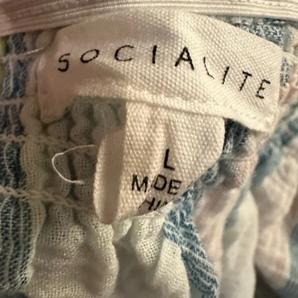 Socialite Pink, White, Yellow, Blue Striped off the Shoulder Crop Top-Sz Large - Picture 5 of 6